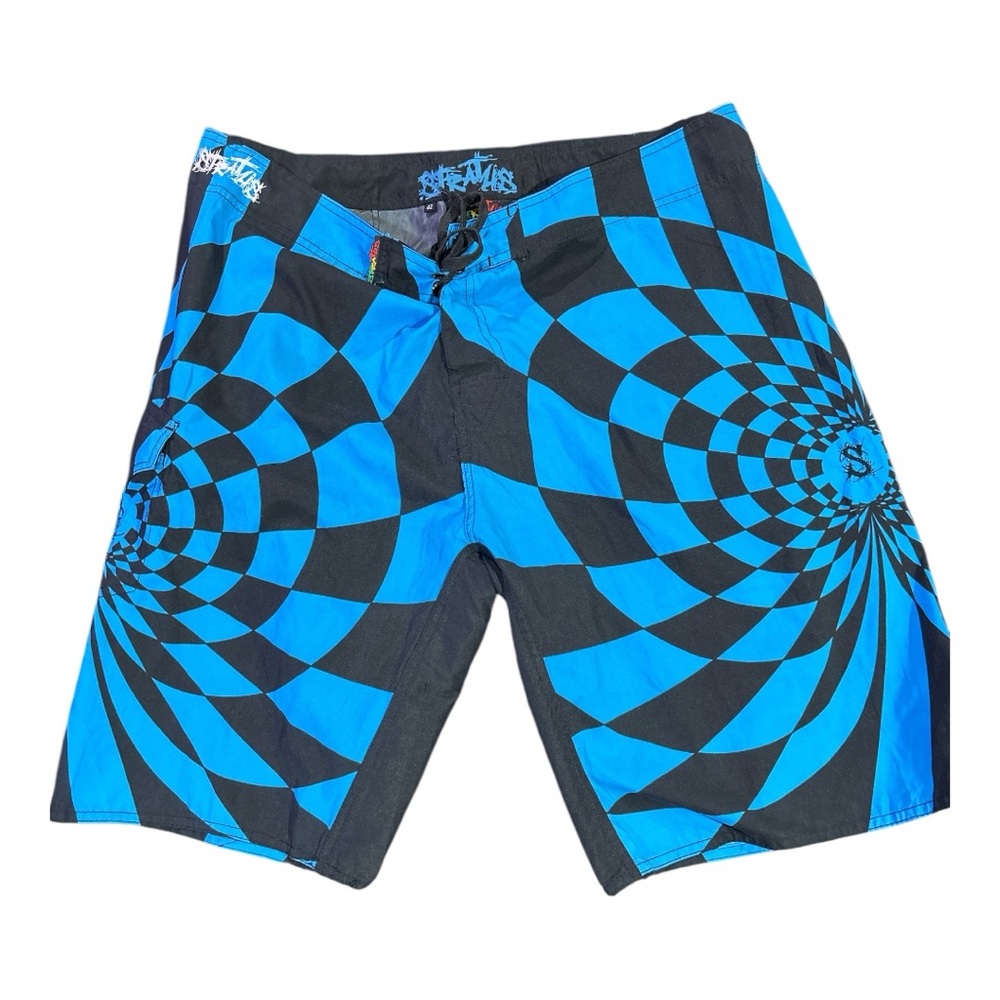 Stratus Men’s Vibrant Retro 80’s Style Blue and Black Board Skater Shorts